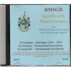 Kenilworth Parish Register transcripts - St. Nicholas Marriages 1630-1830 and MIs, St. Austin RC MIs